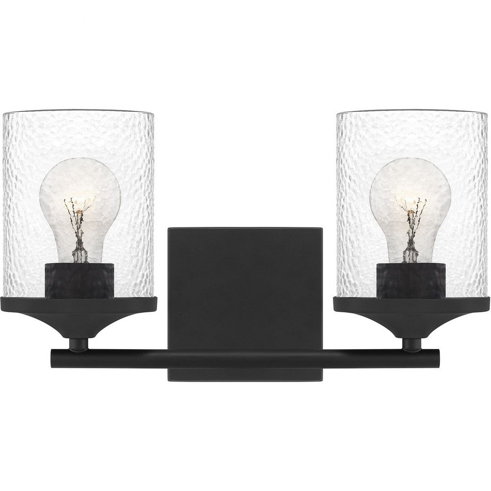 Quoizel Lighting-ABR8614MBK-Abner - 2 Light Medium Bath Vanity in Transitional style - 14 Inches wide by 7.75 Inches high Matte Black  Aged Brass Finish with Clear Hammered Glass