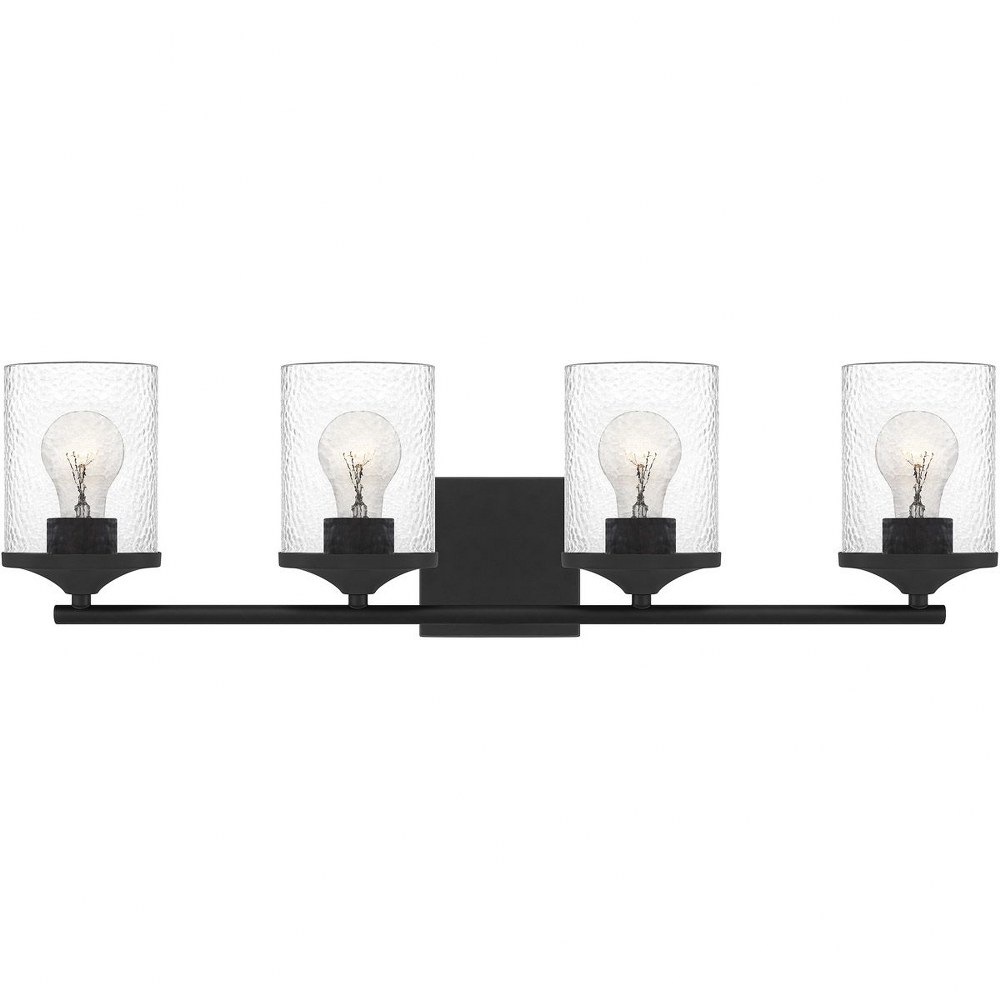 Quoizel Lighting-ABR8628MBK-Abner - 4 Light Extra Large Bath Vanity in Transitional style - 28 Inches wide by 7.75 Inches high Matte Black  Aged Brass Finish with Clear Hammered Glass