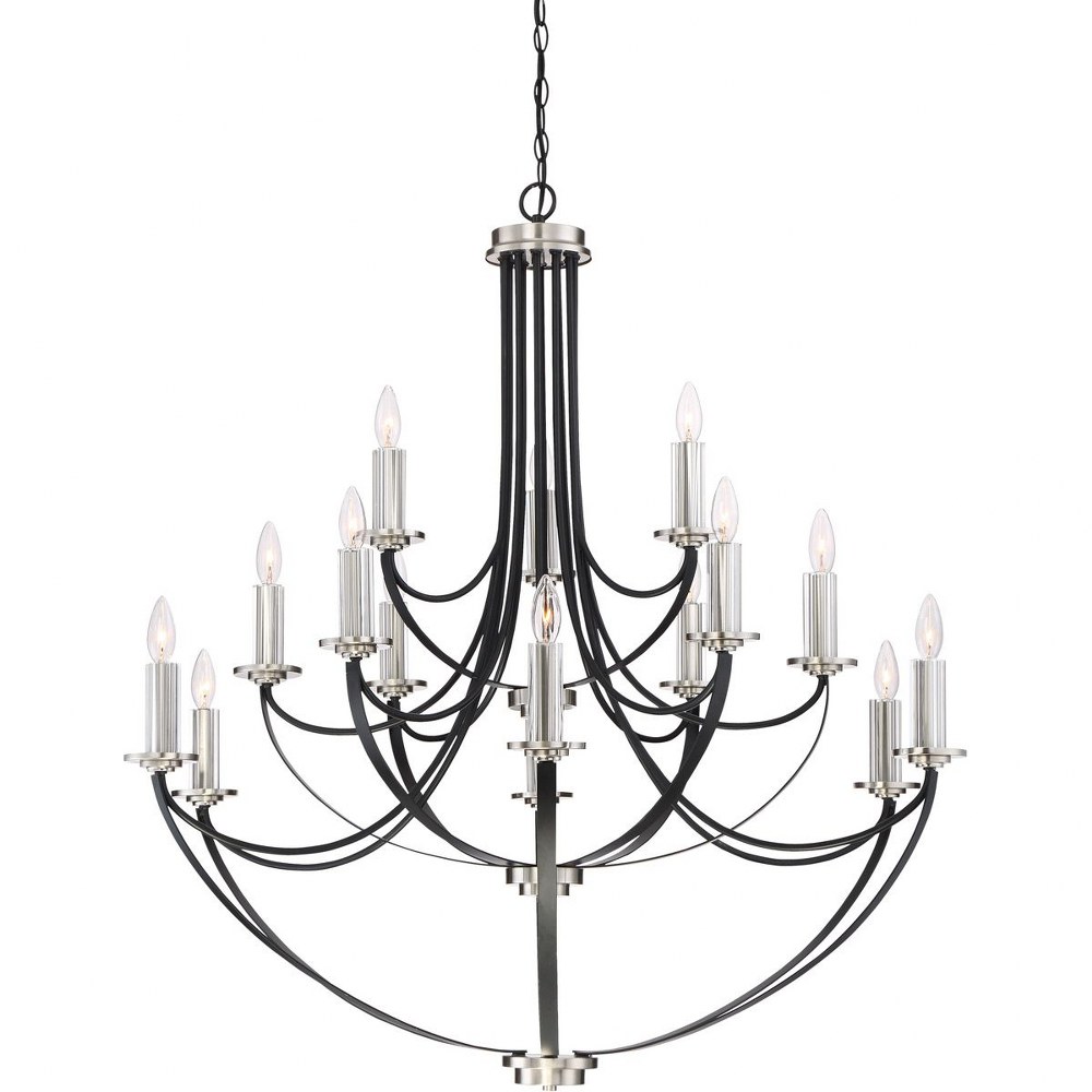 Quoizel Lighting-ANA5015K-Alana 3 Tier Chandelier 15 Light Steel/Crystal   Mystic Black Finish with Clear Crystal Glass