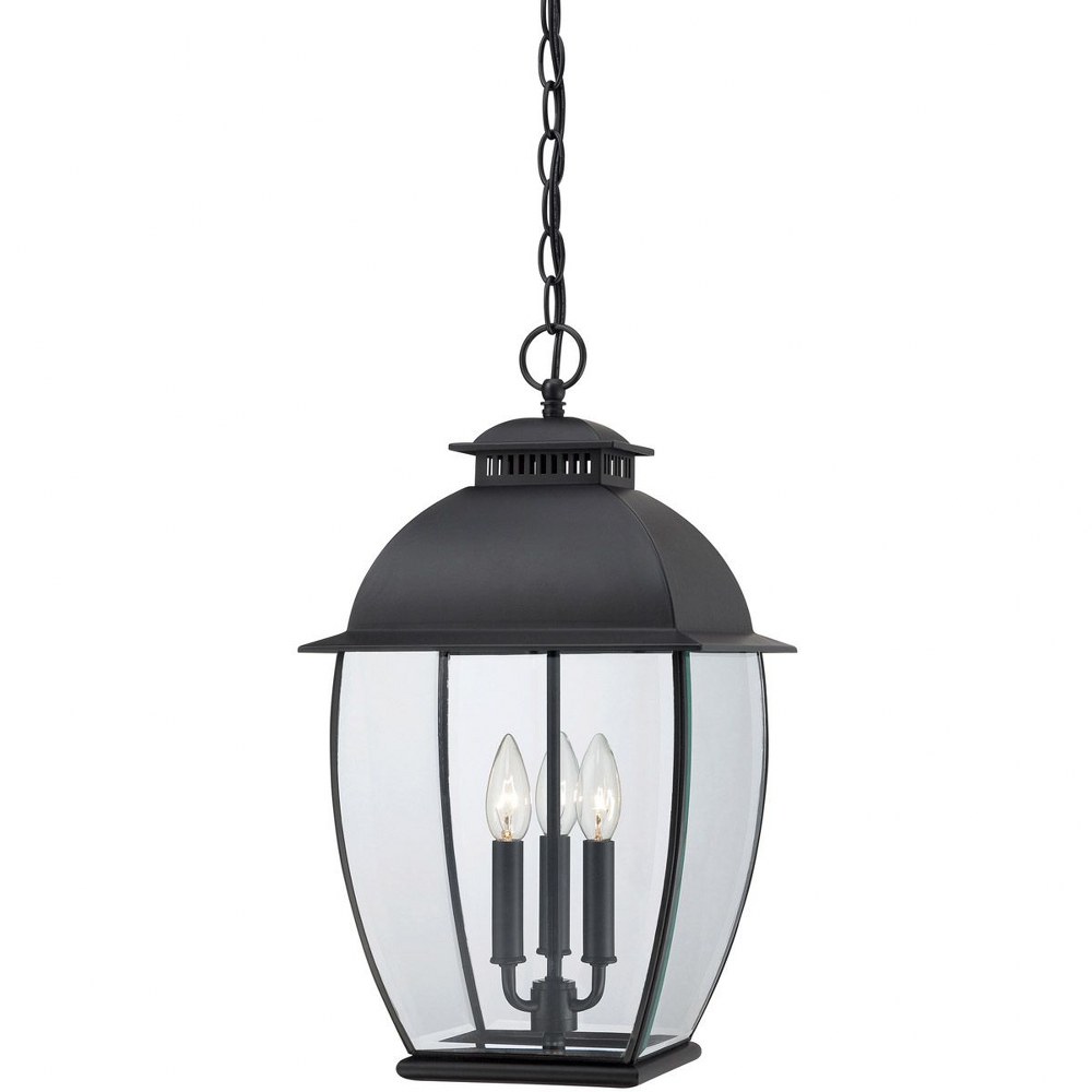 Quoizel Lighting-BAN1911K-Bain - 3 Light Outdoor Hanging Lantern - 20.5 Inches high   Mystic Black Finish with Clear Beveled Glass