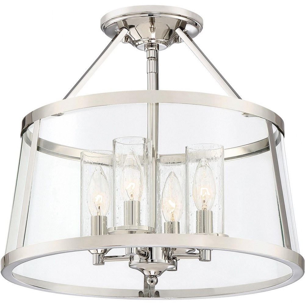 Quoizel Lighting-BAW1716PK-Barlow - 4 Light Semi-Flush Mount   Polished Nickel Finish with Clear Curve/Clear Seedy Glass