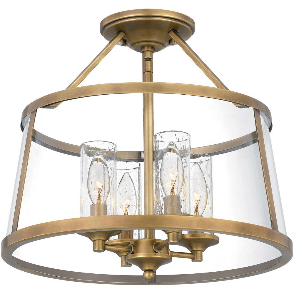 Quoizel Lighting-BAW1716WS-Barlow - 4 Light Semi-Flush Mount Weathered Brass  Polished Nickel Finish with Clear Curve/Clear Seedy Glass