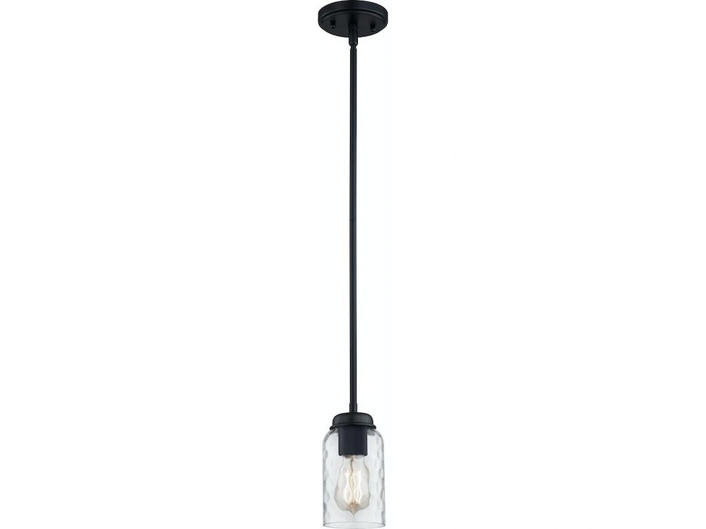 Quoizel Lighting-BLA1505MBK-Blanche - 1 Light Small Mini Pendant in Transitional style - 4 Inches wide by 7.75 Inches high   Matte Black Finish with Clear Hammered Glass