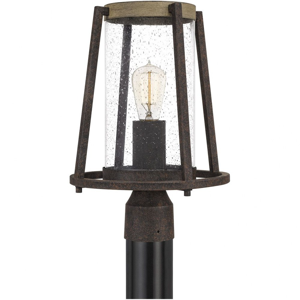 Quoizel Lighting-BRT9011RK-Brockton - 1 Light Large Outdoor Post Lantern in Transitional style - 10.5 Inches wide by 15.25 Inches high   Rustic Black Finish with Clear Seeded Glass