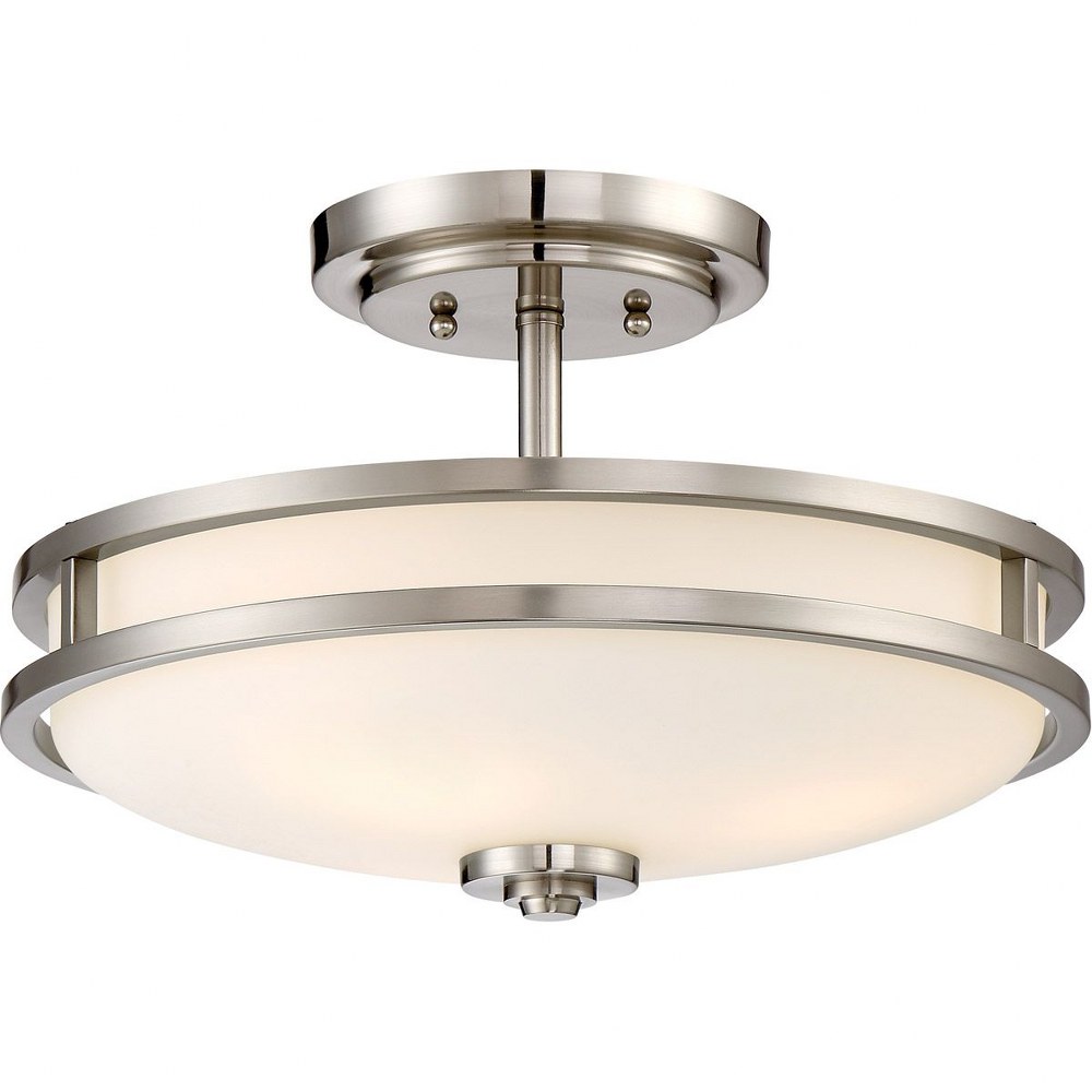 Quoizel Lighting-CDT1715BN-Cadet - 3 Light Medium Semi-Flush Mount - 10 Inches high Brushed Nickel  Old Bronze Finish with Etched Glass