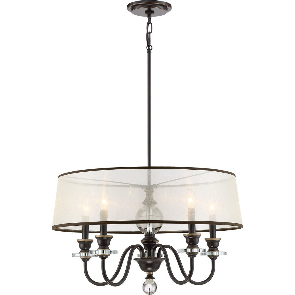 Quoizel Lighting-CRY5005PN-Ceremony - 5 Light Steel Large Chandelier   Palladian Bronze Finish with Light Amber Organza Shade with Clear Crystal