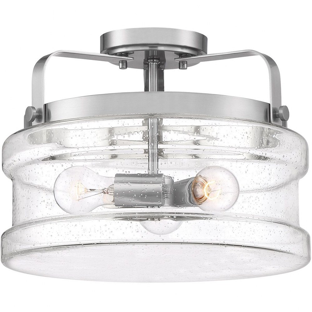 Quoizel Lighting-DNY1714BN-Danbury - 3 Light Semi-Flush Mount - 10.5 Inches high Brushed Nickel  Brushed Nickel Finish with Clear Seedy Glass