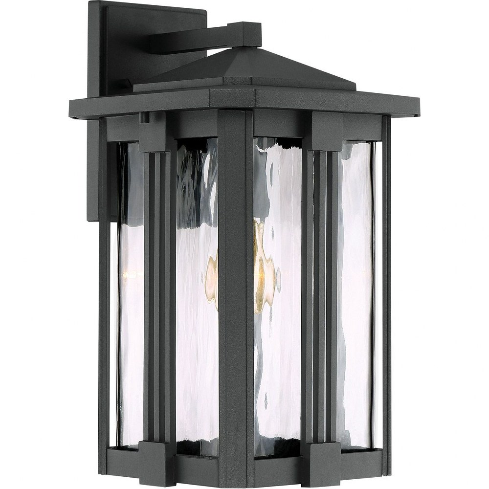 Quoizel Lighting-EVG8409EK-Everglade - 100W 1 Light Outdoor Medium Wall Lantern - 15 Inches high   Earth Black Finish with Clear Water Glass