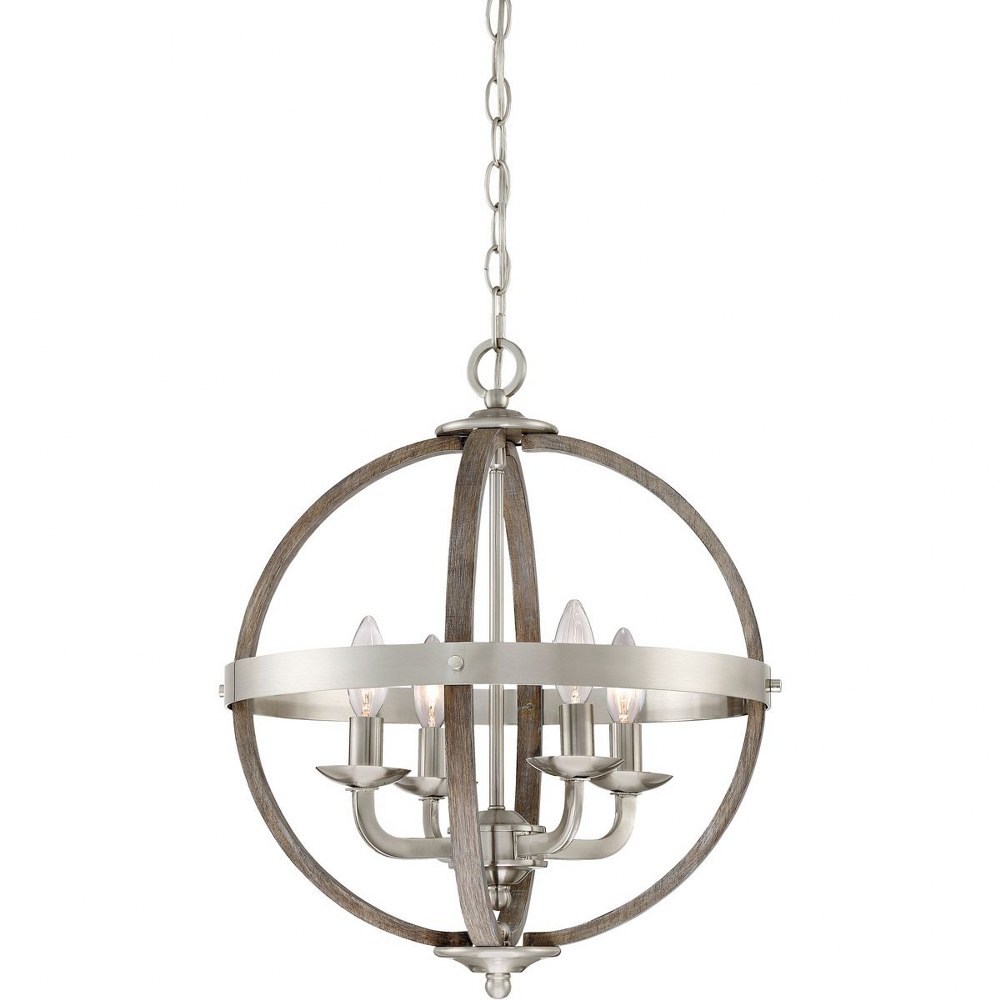 Quoizel Lighting-FSN5204BN-Fusion Chandelier 4 Light Steel/Wood - 19.75 Inches high Brushed Nickel  Rustic Black Finish