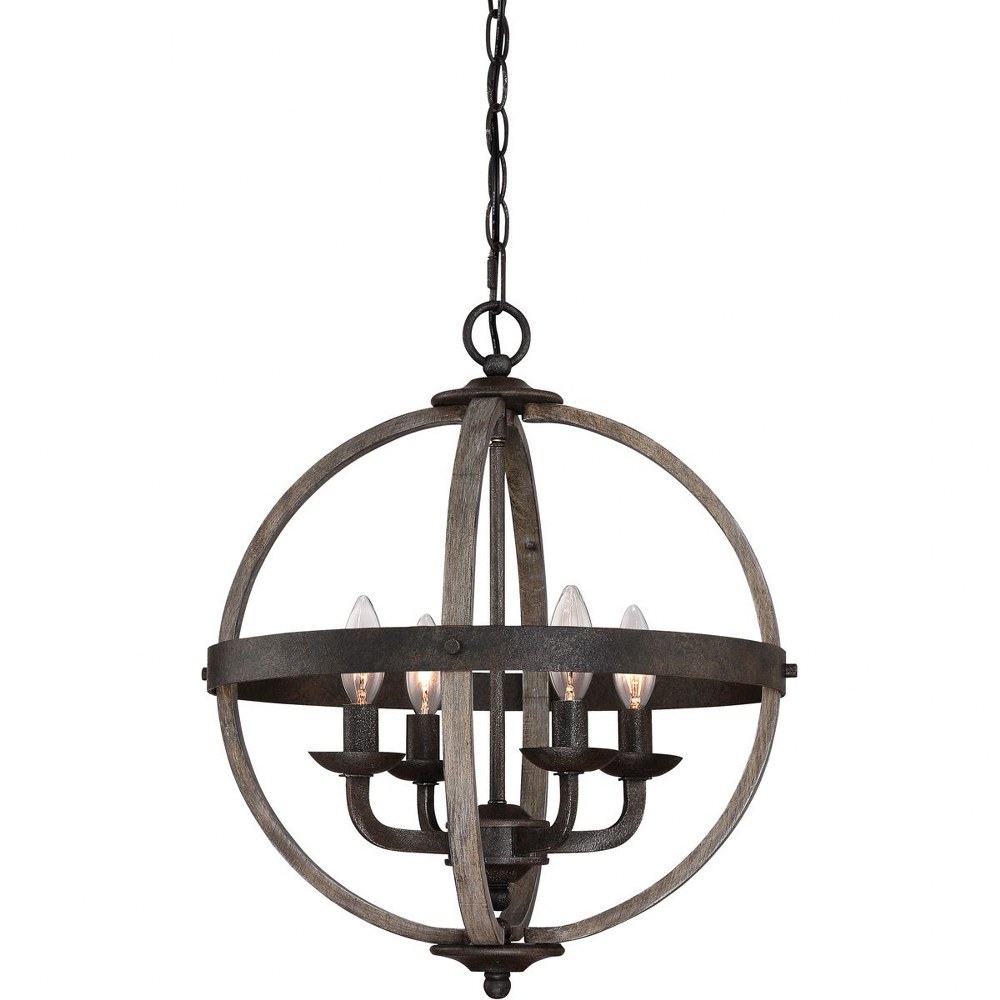 Quoizel Lighting-FSN5204RK-Fusion Chandelier 4 Light Steel/Wood - 19.75 Inches high Rustic Black  Rustic Black Finish