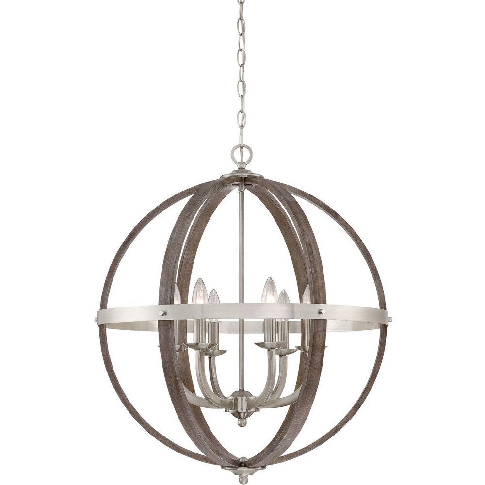 Quoizel Lighting-FSN5206BN-Fusion Chandelier 6 Light Steel/Wood - 28.5 Inches high Brushed Nickel  Rustic Black Finish