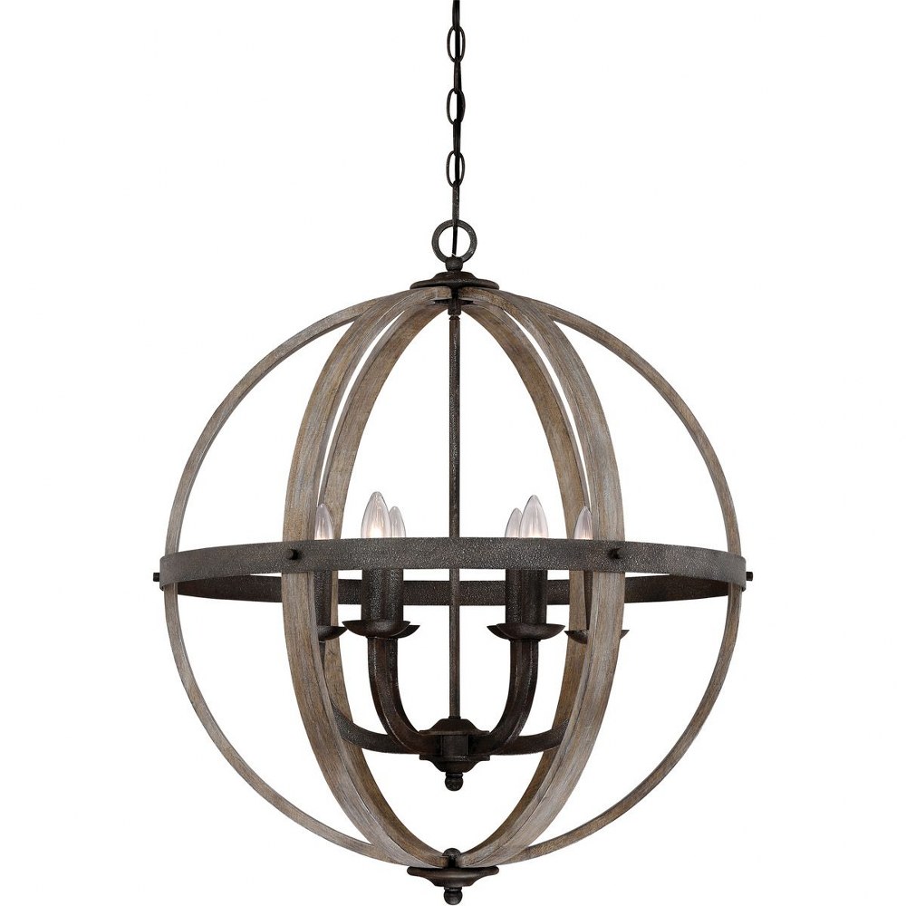 Quoizel Lighting-FSN5206RK-Fusion Chandelier 6 Light Steel/Wood - 28.5 Inches high Rustic Black  Rustic Black Finish