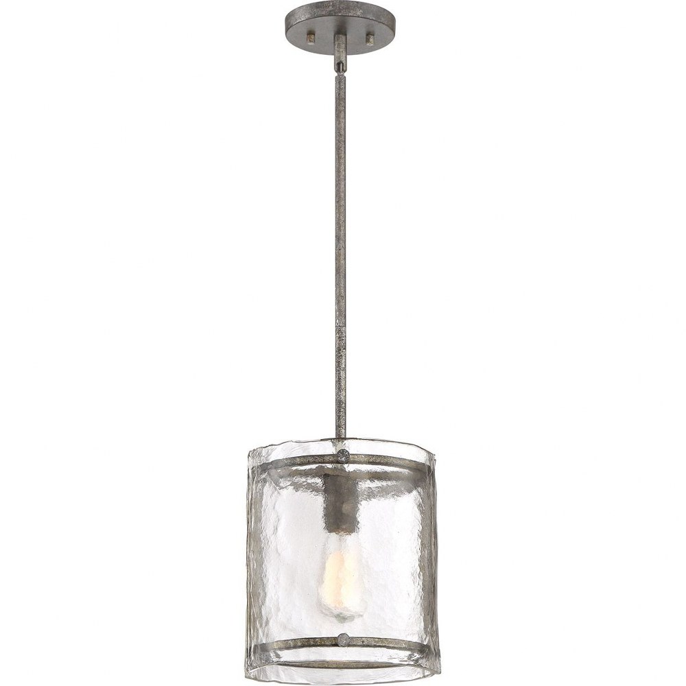 Quoizel Lighting-FTS1509MM-Fortress - 1 Light Mini Pendant - 10 Inches high   Mottled Silver Finish with Clear Glass