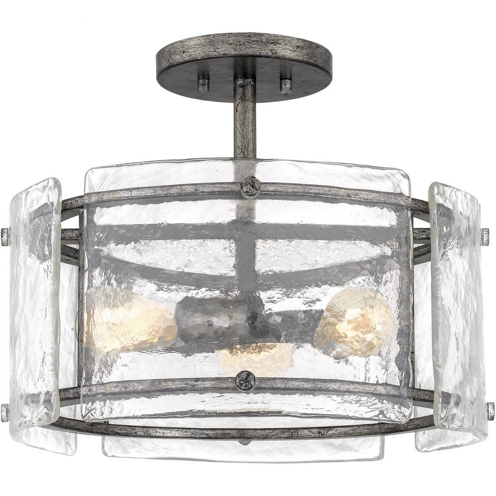 Quoizel Lighting-FTS1716MM-Fortress - 3 Light Semi-Flush Mount   Mottled Silver Finish with Clear Glass