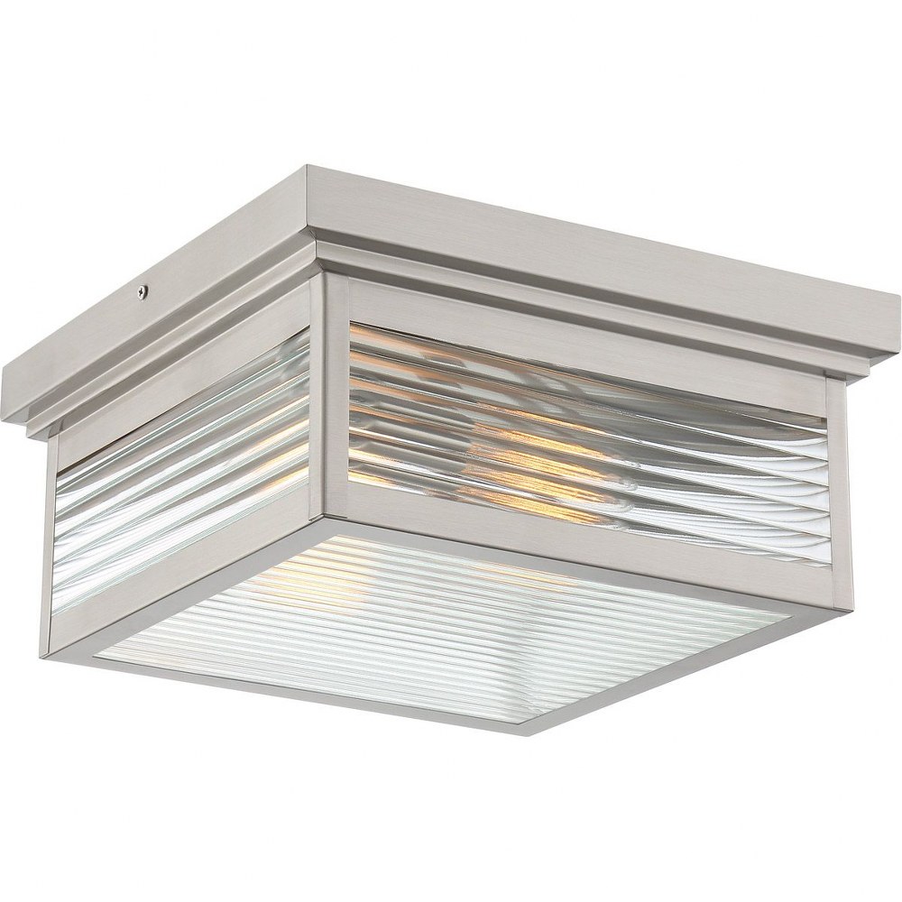 Quoizel Lighting-GAR1612SS-Gardner - 2 Light Outdoor Flush Mount   Stainless Steel Finish with Clear Ribbed Glass