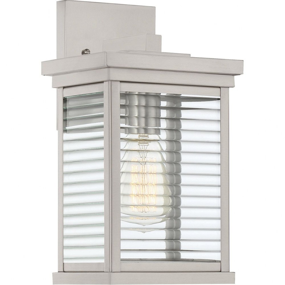 Quoizel Lighting-GAR8406SS-Gardner 12 Inch Outdoor Wall Lantern Transitional Stainless Steel - 12 Inches high   Stainless Steel Finish with Clear Ribbed Glass