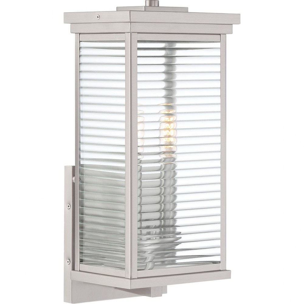 Quoizel Lighting-GAR8408SS-Gardner 17.25 Inch Outdoor Wall Lantern Transitional Stainless Steel - 17.25 Inches high   Stainless Steel Finish with Clear Ribbed Glass