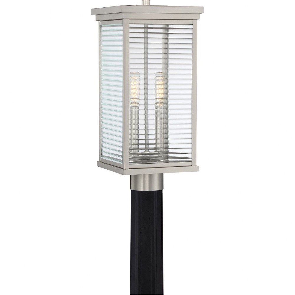 Quoizel Lighting-GAR9008SS-Gardner - 2 Light Outdoor Post Lantern - 17.75 Inches high   Stainless Steel Finish with Clear Ribbed Glass