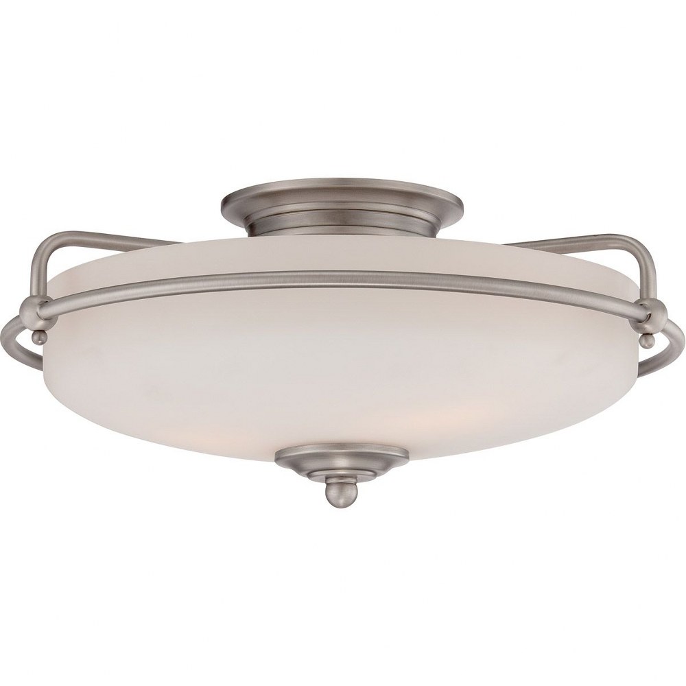 Quoizel Lighting-GF1617AN-Griffin - 3 Light Semi-Flush Mount - 7 Inches high   Antique Nickel Finish with Etched Opal Glass