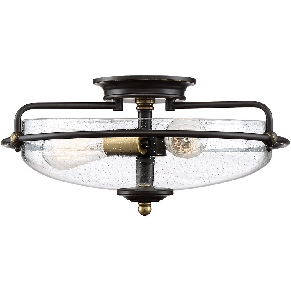 Quoizel Lighting-GFC1617PN-Griffin - 3 Light Flush Mount - 7.75 Inches high   Palladian Bronze Finish with Clear Seedy Glass