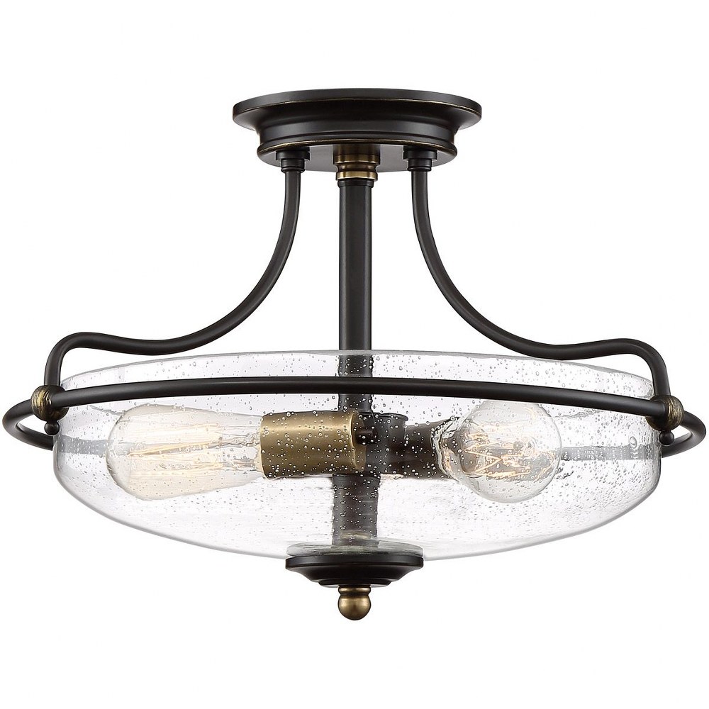 Quoizel Lighting-GFC1717PN-Griffin - 3 Light Semi-Flush Mount - 12 Inches high   Palladian Bronze Finish with Clear Seedy Glass