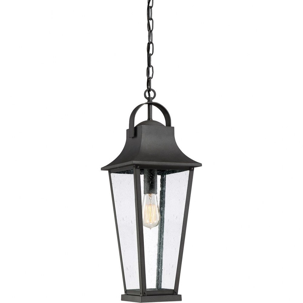 Quoizel Lighting-GLV1908MB-Galveston - 1 Light Outdoor Hanging Lantern - 24 Inches high   Mottled Black Finish with Clear Seedy Glass