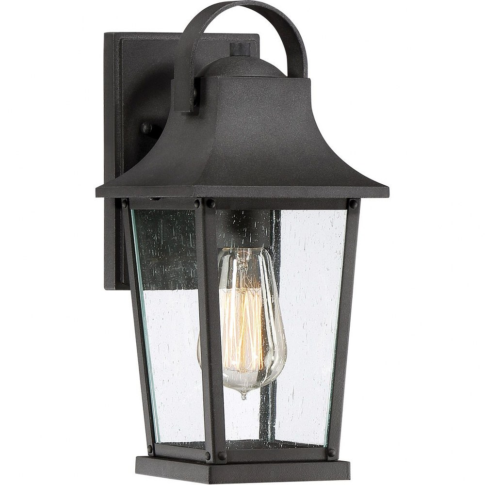 Quoizel Lighting-GLV8406MB-Galveston 12.5 Inch Outdoor Wall Lantern Transitional Aluminum Approved for Wet Locations - 12.5 Inches high   Mottled Black Finish with Clear Seedy Glass