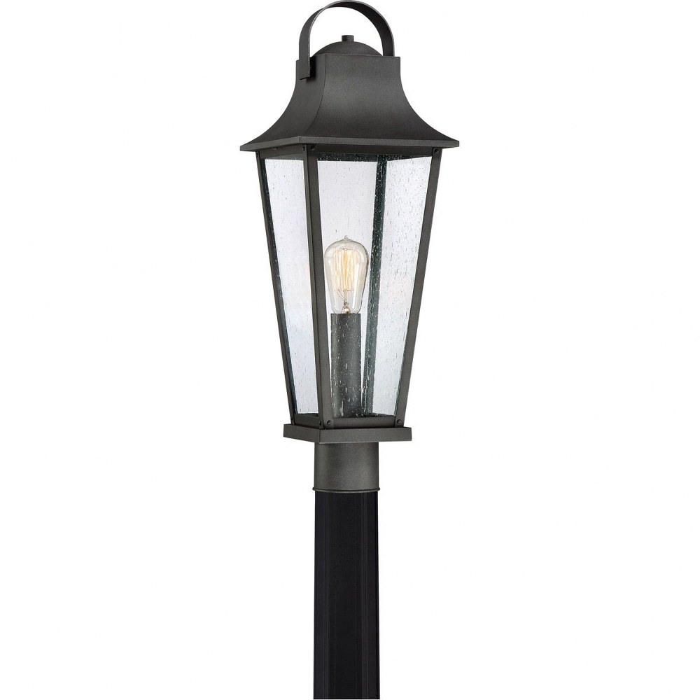 Quoizel Lighting-GLV9008MB-Galveston - 1 Light Outdoor Post Lantern - 24.5 Inches high   Mottled Black Finish with Clear Seedy Glass