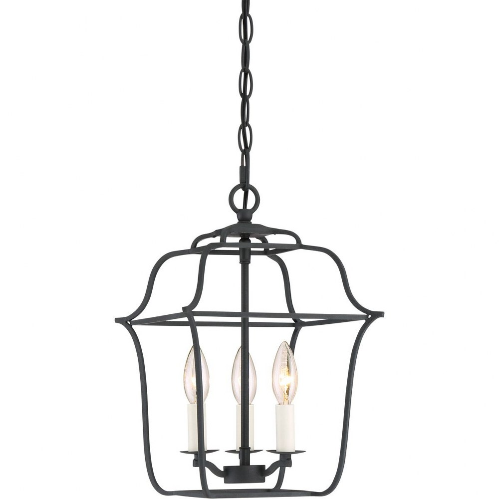 Quoizel Lighting-GLY5203BA-Gallery Large Cage Chandelier 3 Light Steel - 14.25 Inches high Royal Ebony  Royal Ebony Finish