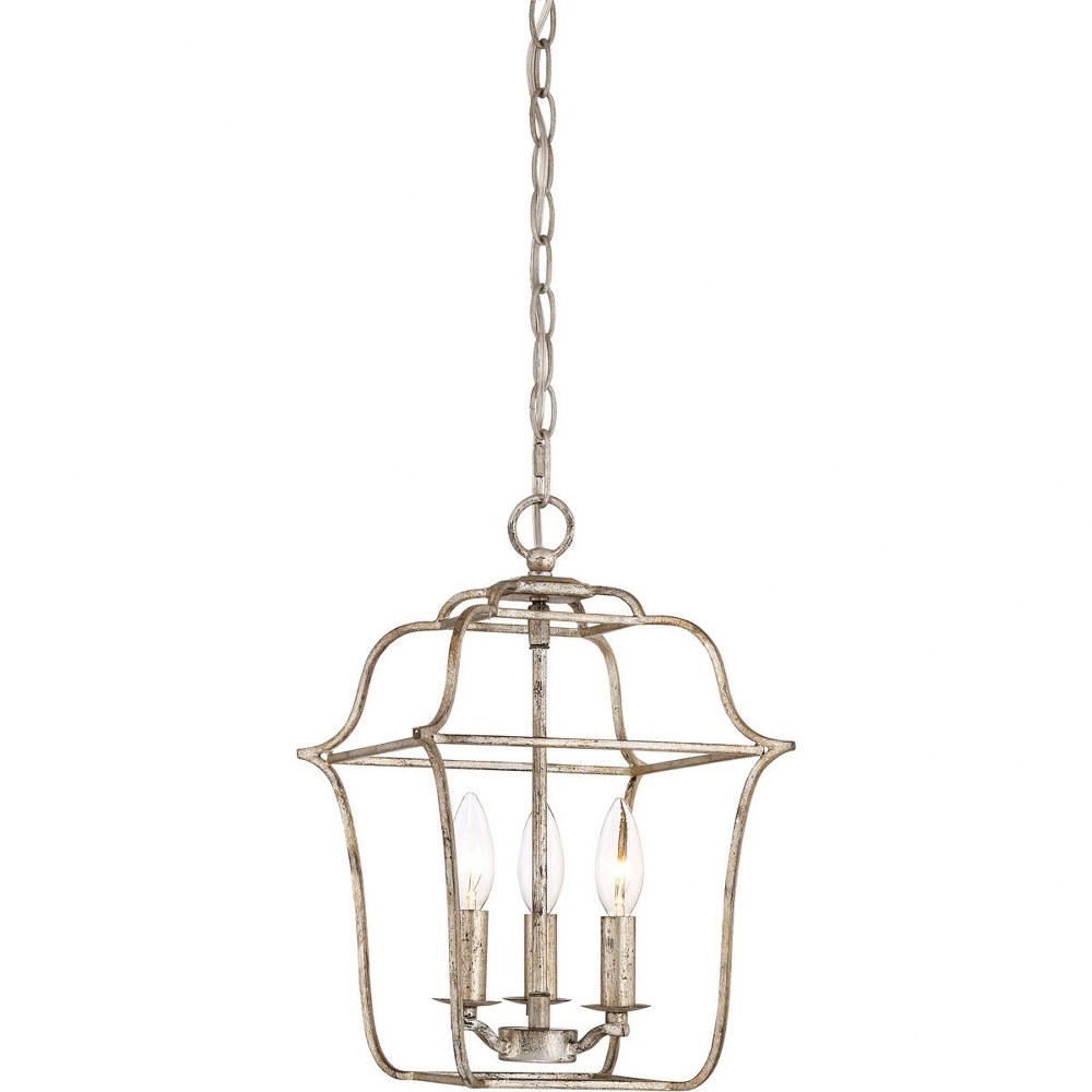 Quoizel Lighting-GLY5203CS-Gallery Large Cage Chandelier 3 Light Steel - 14.25 Inches high Century Silver Leaf  Royal Ebony Finish