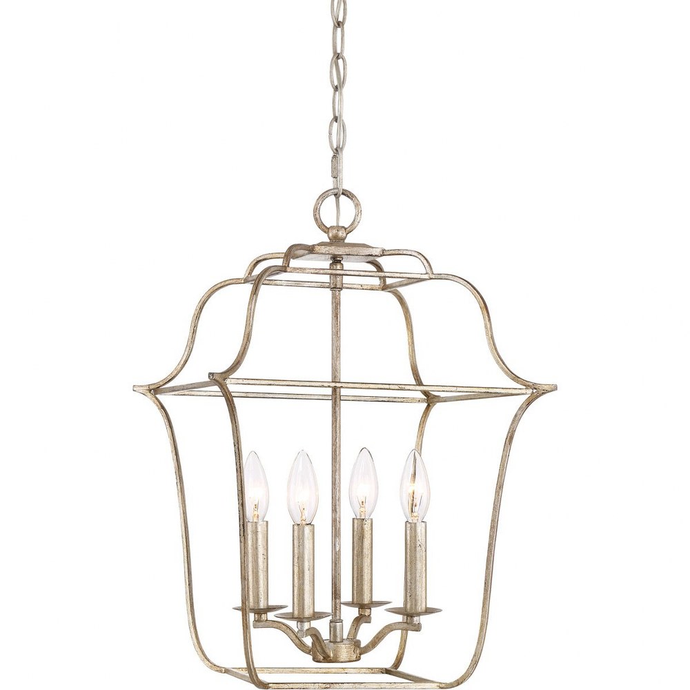 Quoizel Lighting-GLY5204CS-Gallery Large Cage Chandelier 4 Light Steel Century Silver Leaf  Royal Ebony Finish