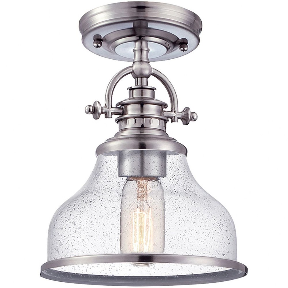 Quoizel Lighting-GRTS1708BN-Grant - 1 Light Semi-Flush Mount Brushed Nickel  Palladian Bronze Finish with Clear Seeded Glass