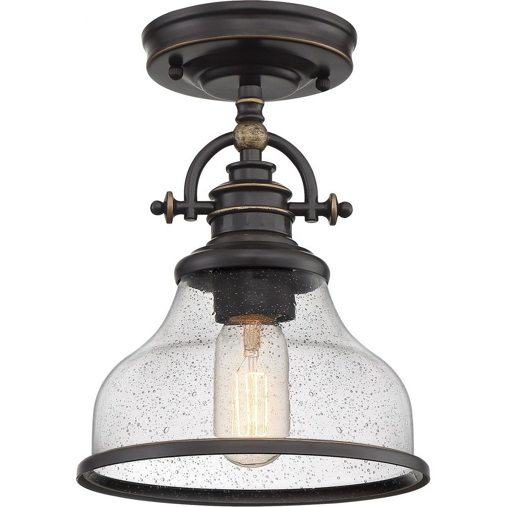 Quoizel Lighting-GRTS1708PN-Grant - 1 Light Semi-Flush Mount Palladian Bronze  Palladian Bronze Finish with Clear Seeded Glass