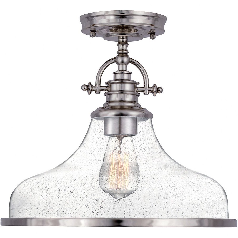 Quoizel Lighting-GRTS1714BN-Grant - 1 Light Semi-Flush Mount Brushed Nickel  Palladian Bronze Finish with Clear Seeded Glass