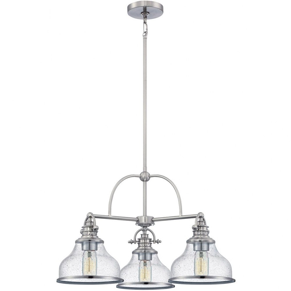 Quoizel Lighting-GRTS5103BN-Grant - 3 Light Medium Chandelier Brushed Nickel  Palladian Bronze Finish with Clear Seedy Glass