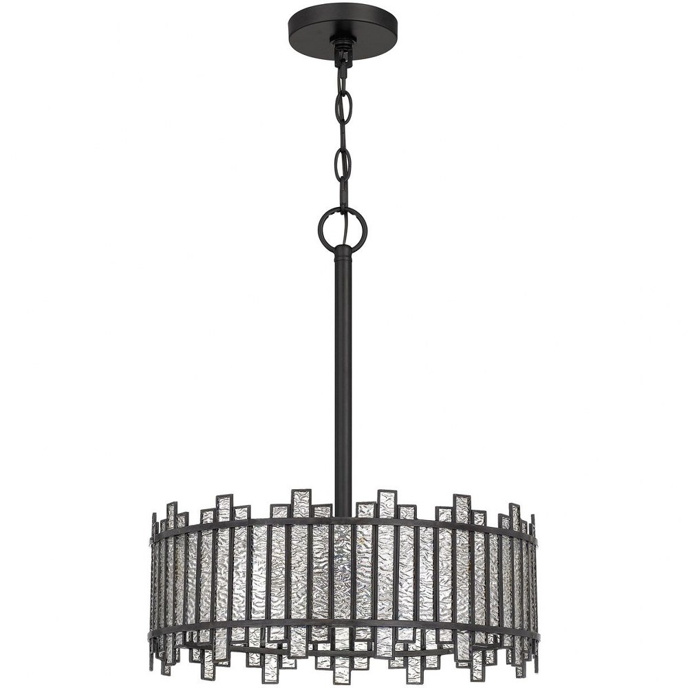 Quoizel Lighting-HRT2816MBK-Hartman - 3 Light Pendant   Matte Black Finish with Sepia Art Glass