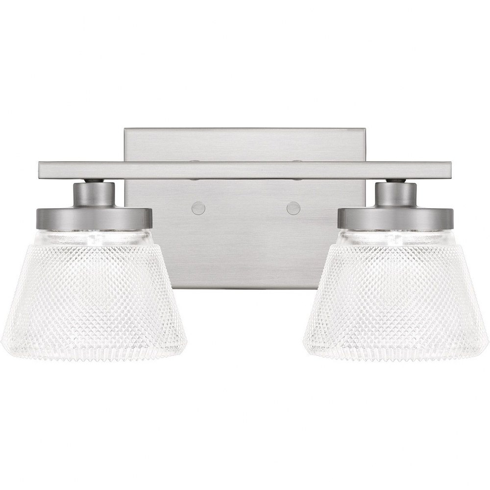 Quoizel Lighting-HUN8614BN-Hunley - 2 Light Medium Bath Vanity in Transitional style - 13.5 Inches wide by 6 Inches high   Brushed Nickel Finish with Clear Prismatic Glass