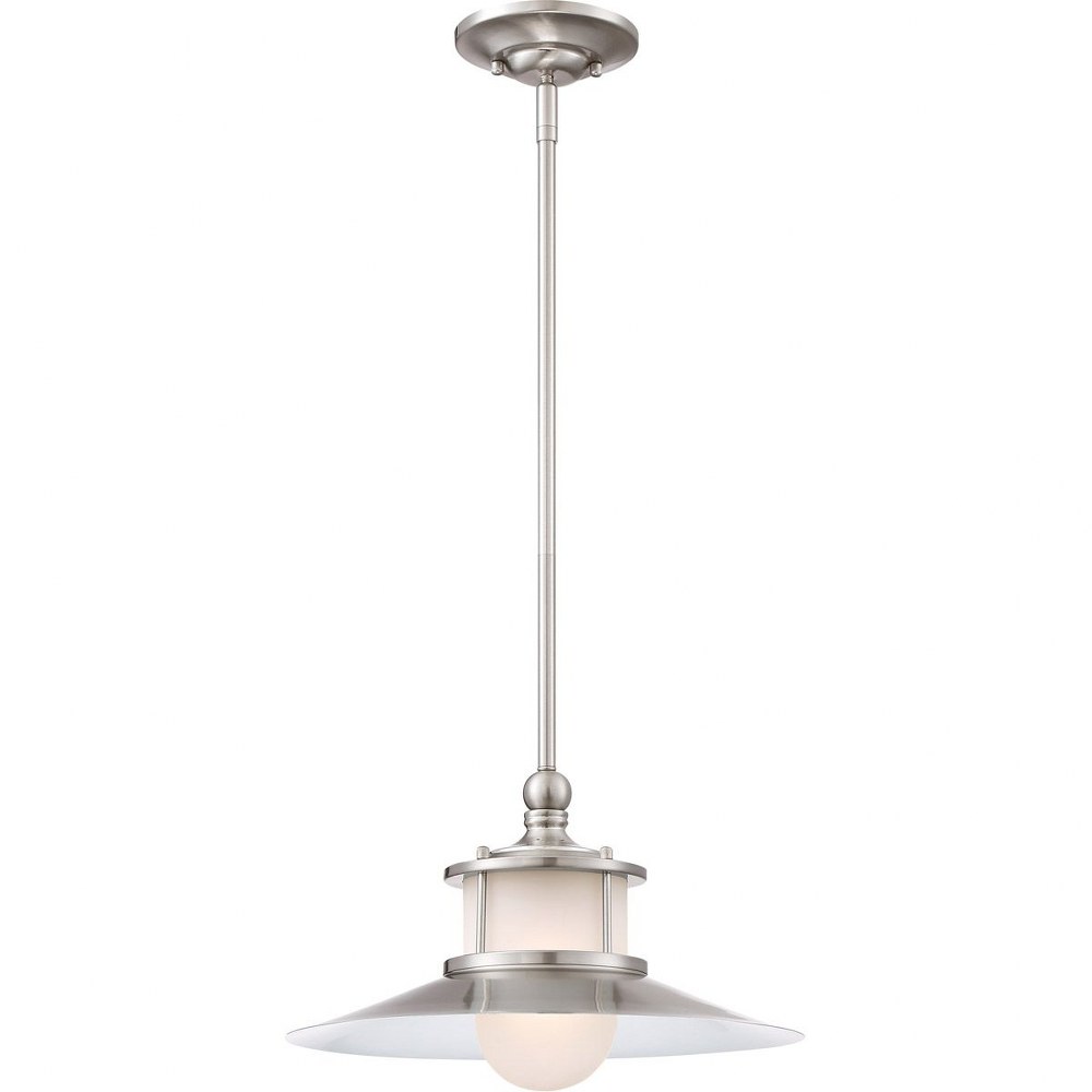 Quoizel Lighting-NA1514BN-New England - 1 Light Mini-Pendant - 9.5 Inches high   Brushed Nickel Finish with Acid Etched Glass