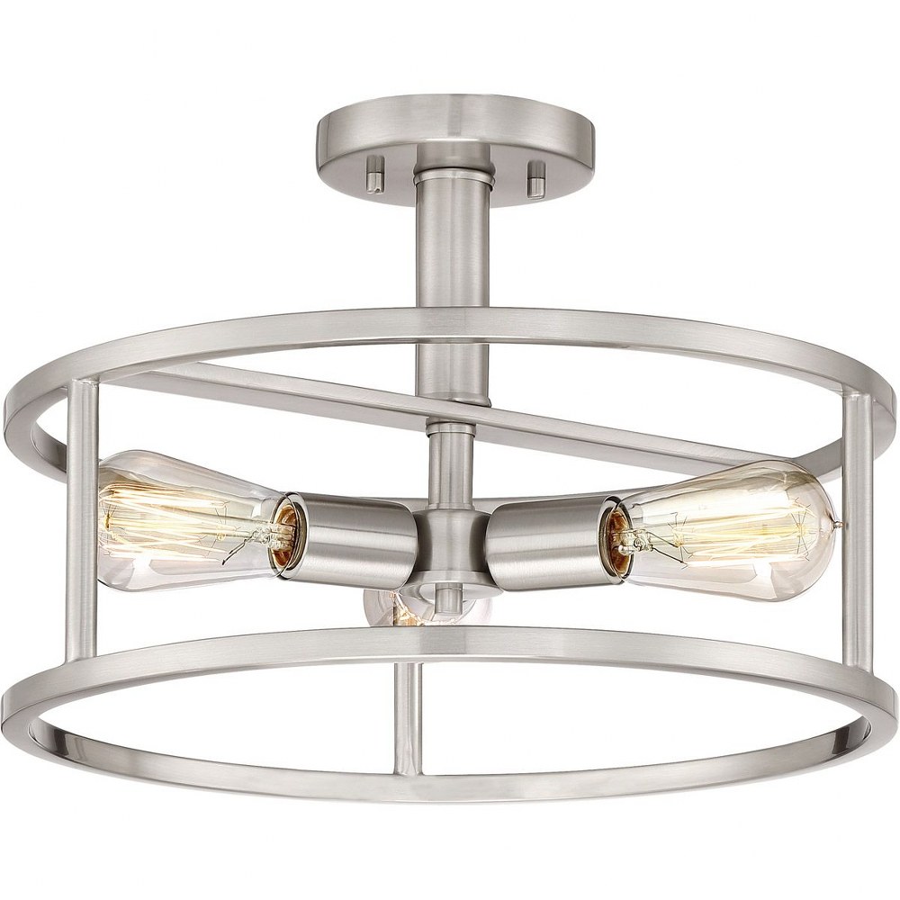 Quoizel Lighting-NHR1715BN-New Harbor - 3 Light Semi-Flush Mount - 10.5 Inches high Brushed Nickel  Western Bronze Finish