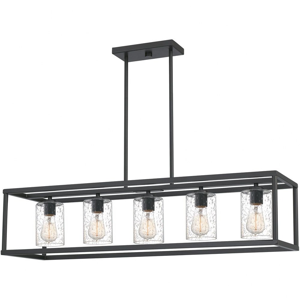 Quoizel Lighting-NHR3538OZ-New Harbor - 5 Light Linear Chandelier   Old Bronze Finish with Clear Seedy Glass