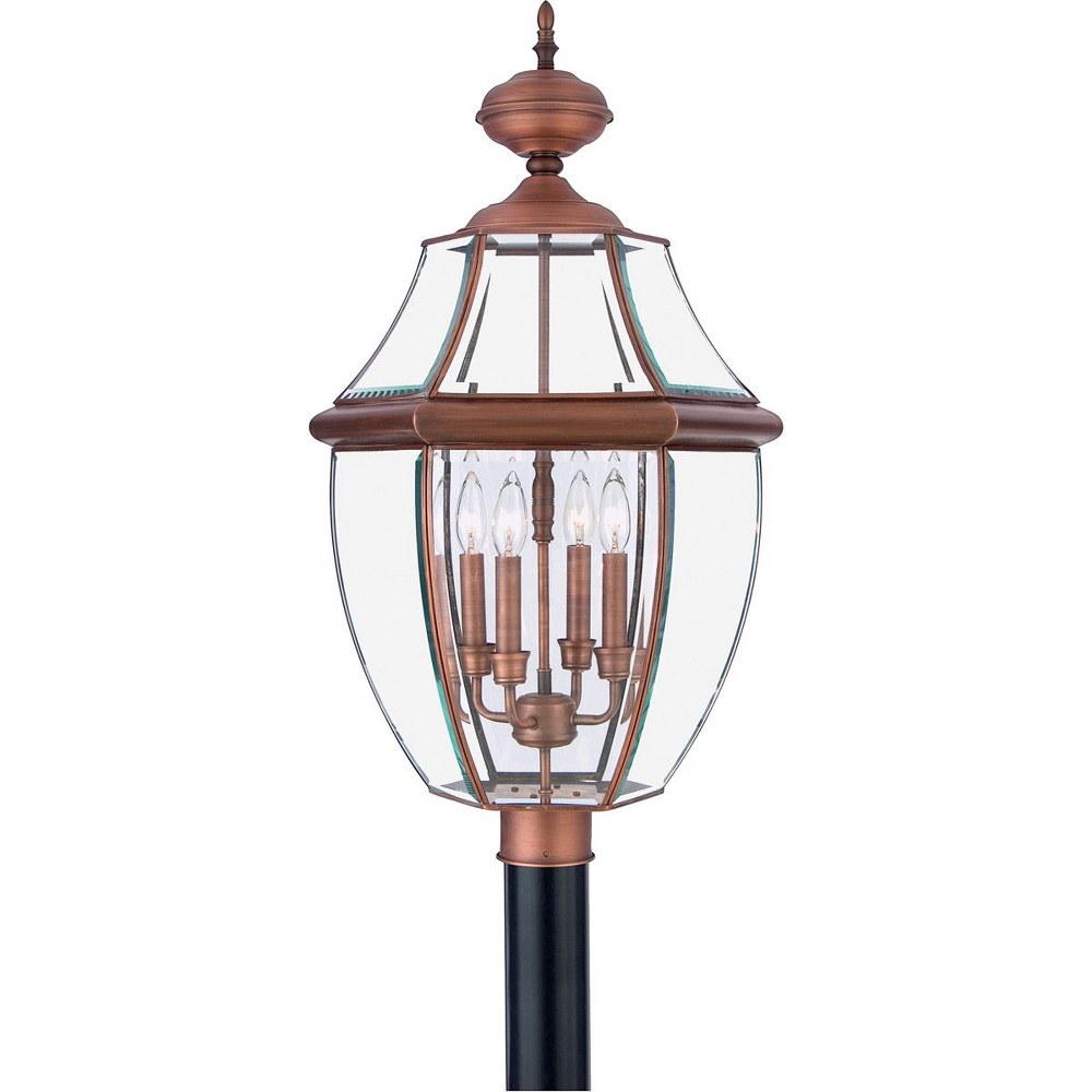 Quoizel Lighting-NY9045AC-Newbury - 4 Light Extra Large Post Lantern - 29.5 Inches high Aged Copper  Aged Copper Finish with Clear Beveled Glass