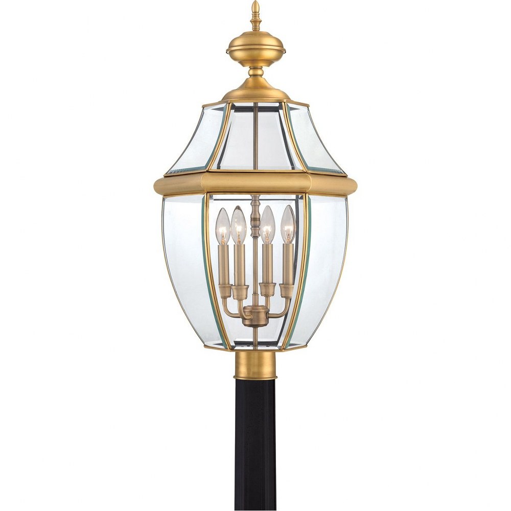 Quoizel Lighting-NY9045A-Newbury - 4 Light Extra Large Post Lantern - 29.5 Inches high Antique Brass  Aged Copper Finish with Clear Beveled Glass