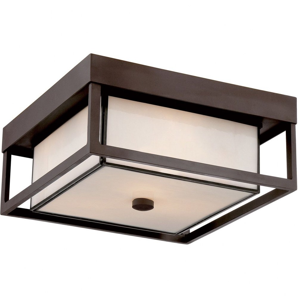 Quoizel Lighting-PWL1613WT-Powell - 3 Light Flush Mount   Western Bronze Finish with White Glass