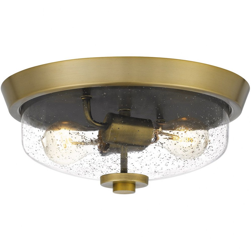 Quoizel Lighting-QF3414AB-Radius - Two Light Flush Mount Aged Brass  Earth Black Finish with Clear Seedy Glass