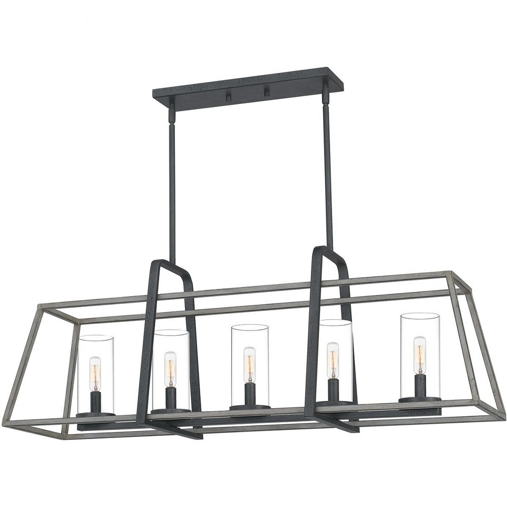 Quoizel Lighting-QF5277DO-5 Light Linear Chandelier   Distressed Iron Finish with Clear Glass