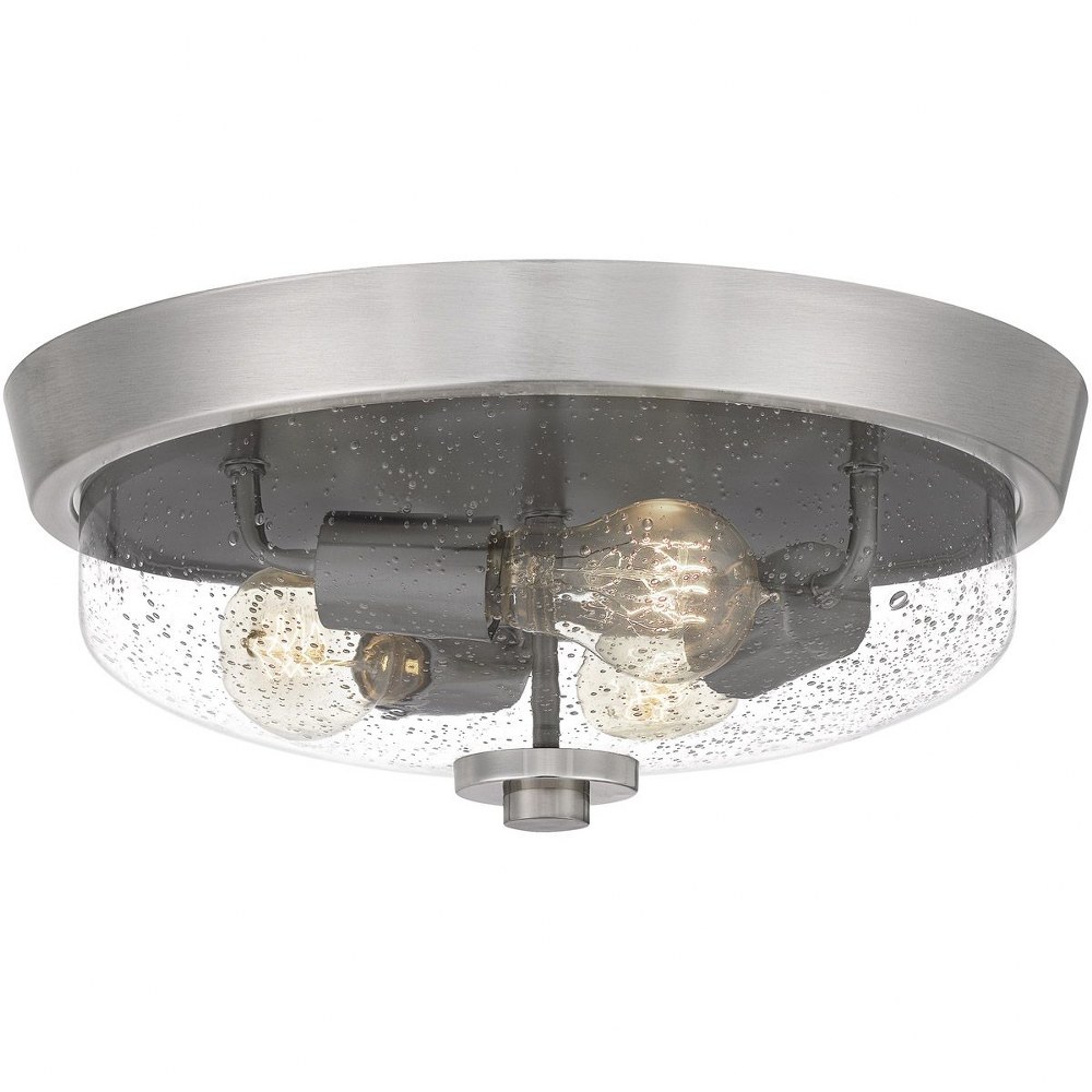 Quoizel Lighting-QF5284BN-Radius - Three Light Flush Mount   Brushed Nickel Finish with Clear Seeded Glass