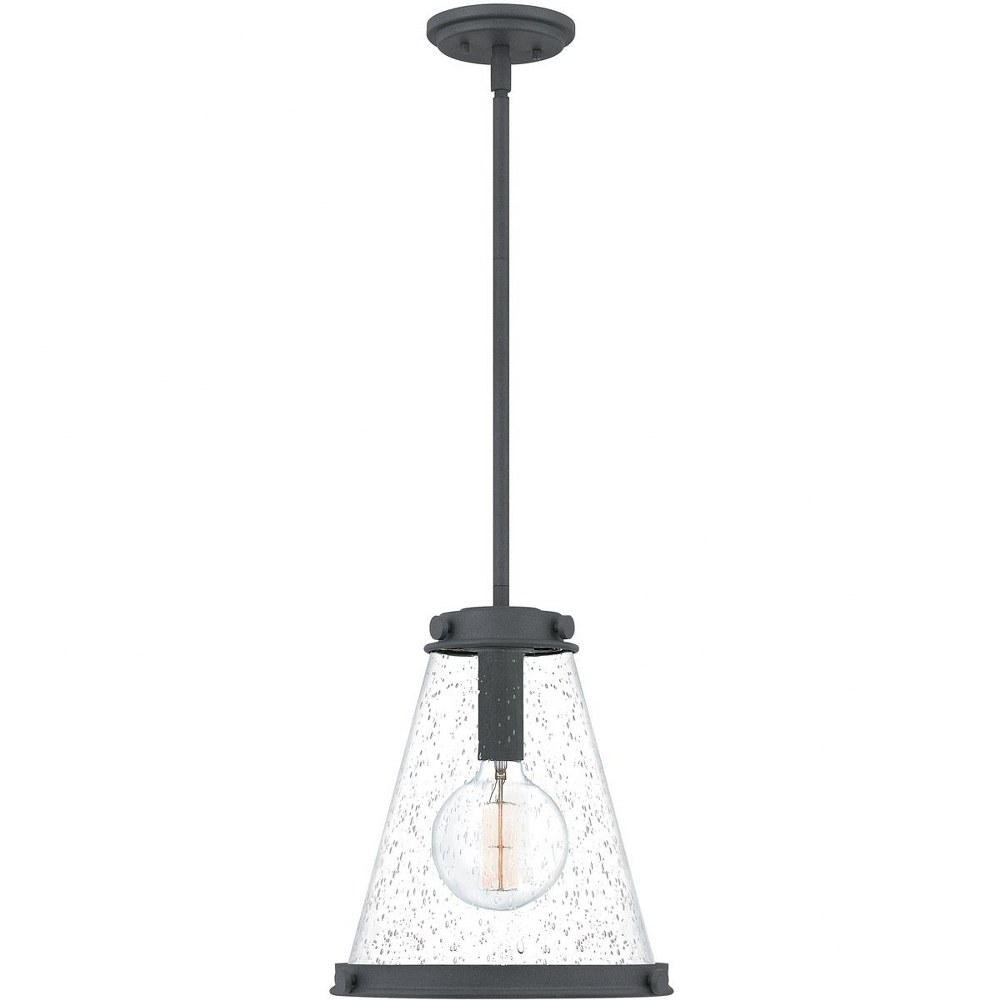 Quoizel Lighting-QP5260MB-1 Light Small Mini Pendant in Transitional style - 13 Inches wide by 14.75 Inches high Mottled Black  Mottled Black Finish with Clear Seeded Glass