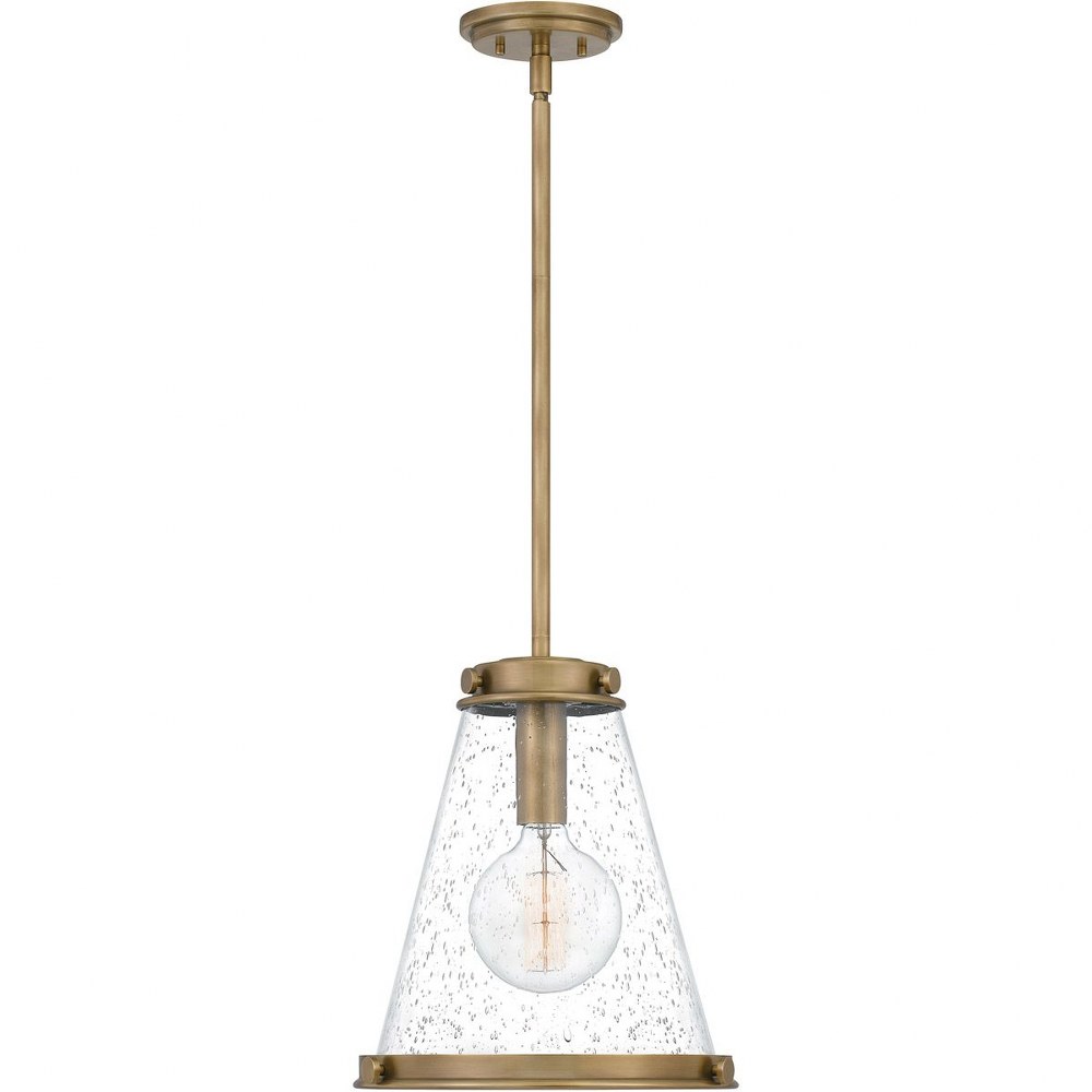 Quoizel Lighting-QP5260WS-1 Light Small Mini Pendant in Transitional style - 13 Inches wide by 14.75 Inches high Weathered Brass  Mottled Black Finish with Clear Seeded Glass