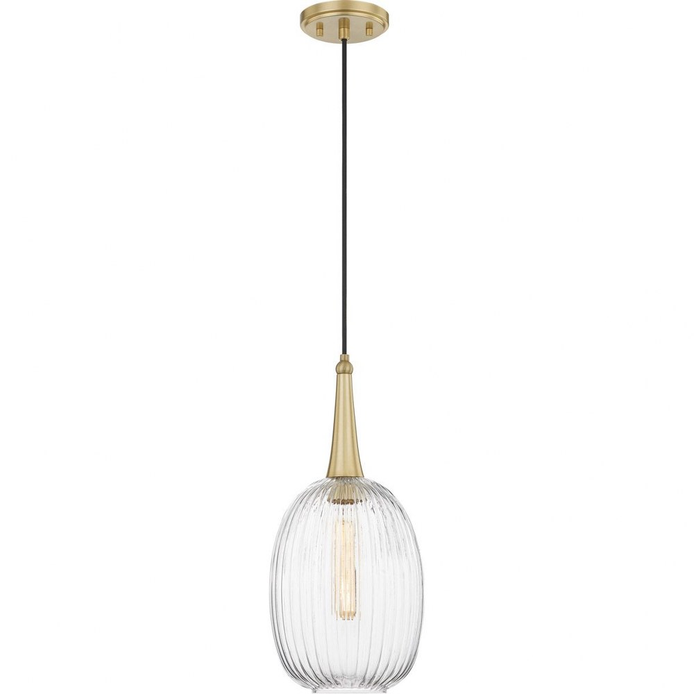 Quoizel Lighting-QPP5273Y-Piccolo - 1 Light Small Mini Pendant   Satin Brass Finish with Clear Ribbed Glass