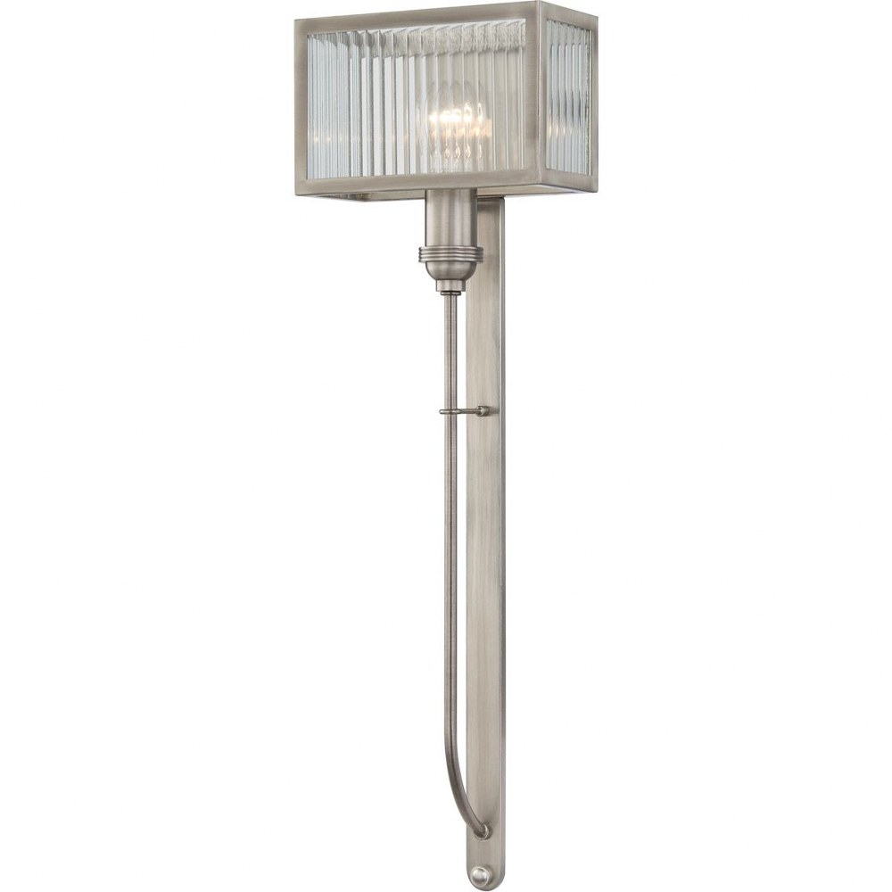 Quoizel Lighting-QW5296PA-Tillman - 1 Light Small Wall Sconce in Transitional style - 8 Inches wide by 25.75 Inches high Polished Antique Nickel  Aged Brass Finish with Clear Ribbed/Clear Reed Glass